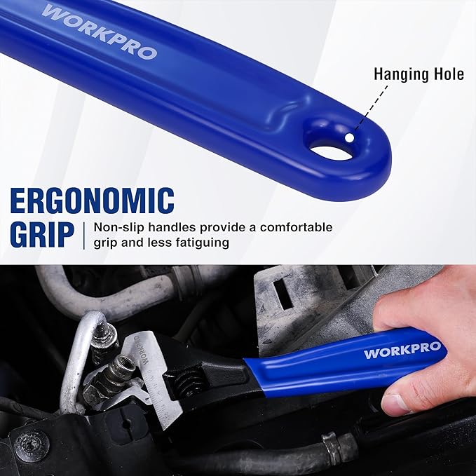 WORKPRO 12-Inch Adjustable Wrench, Wide Jaw Black Oxide Cr-V Steel Wrench, Metric & SAE Scales, for Home, Garage, Workshop and DIY