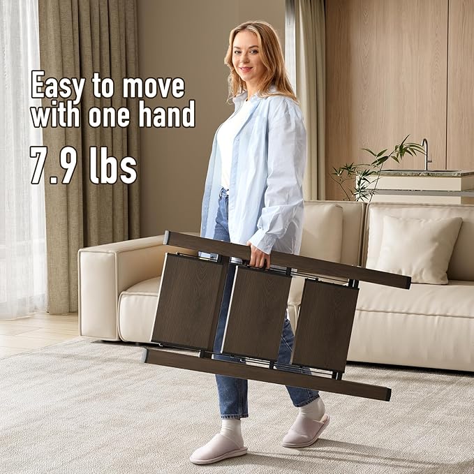 3 Step Ladder,Aluminum Folding Step Stool for Adults,Step Ladder with Wide Anti-Slip Pedal,330 lbs Capacity for Home,Office,Kitchen,Library(Walnut)