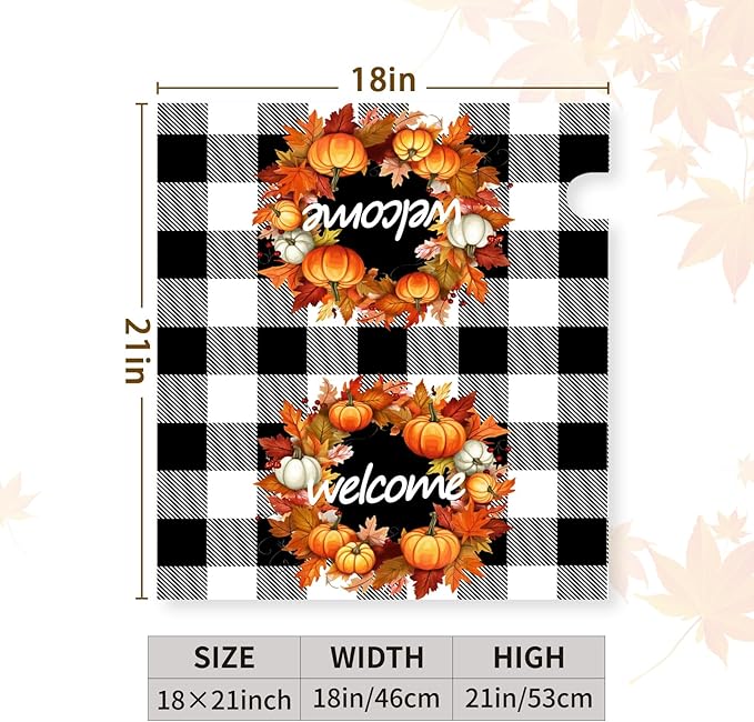 Fall Welcome Mailbox Covers Magnetic Standard Size Autumn Pumpkin Buffalo Plaid Mailbox Cover Post Box Wrap Outdoor Decor for Garden Yard 21x18 Inch
