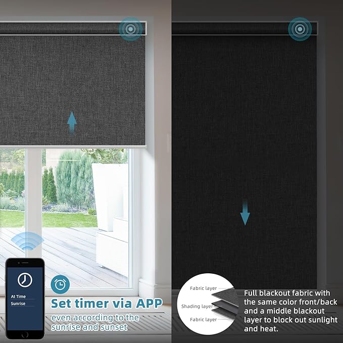 SmartWings Motorized Smart Blinds with Remote, Automatic Blackout Roller Shade Work with Alexa Homekit Thread Google Z-Wave, Electric Blind for Window, Custom Width Up to 110" W,Bouvardia Dark Grey