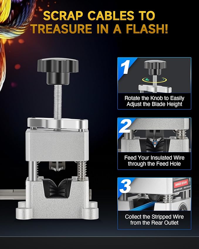 CREWORKS Wire Stripper Machine, 0.06"-1" Manual Wire Stripping Machine, Drill Compatible Copper Wire Stripping Tool for Scrap Wire with 2 Feed Hole Plates, Wire Stripper Power Tool for Cable Recycling