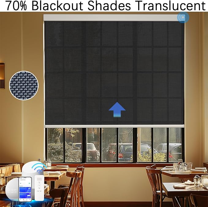 Motorized Blinds with Remote Cordless Automatic Motorized Shades Custom Blinds for Windows Smart Curtains Compatible with Alexa Google Home(Solar Black,W60 x H72in)