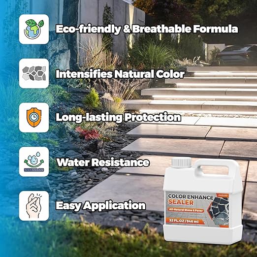 32oz Wet Look Color Enhancer Sealer for Outdoor, High Gloss Wet Look Stone Sealer Provides a Long-Lasting Shine to Stone Slabs, Provides Natural Color Enhancement for Tiles, Floors, Pavers, Concrete