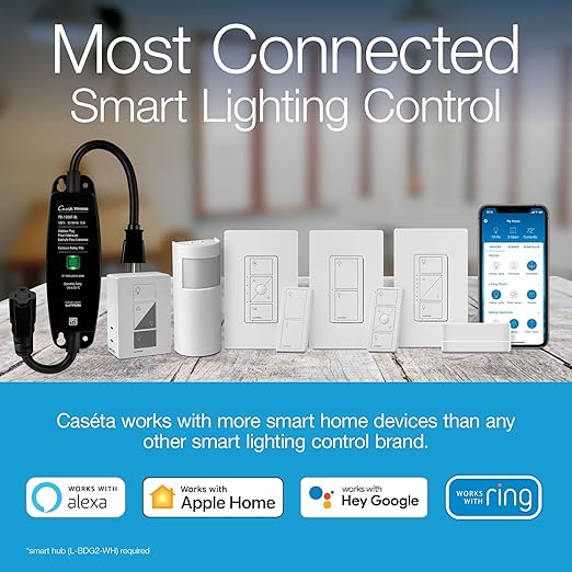 Lutron Caseta Original Smart Dimmer Switch (Lutron Smart Hub Required), for LED Lights, 150 Watt, Single-Pole/3-Way, No Neutral Required, PD-6WCL-WH-3-A, White, 3 Pack
