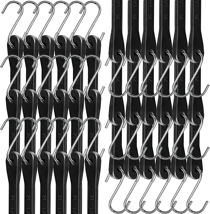 Bungee Cords with Hooks 21" 50 Pack, Heavy Long Duty Rubber Tarp Straps with Crimped S Hooks for Securing Cargo, Tarps in Extreme Weather, Max Stretch 1.5X & Max Load Capacity 185 LBS