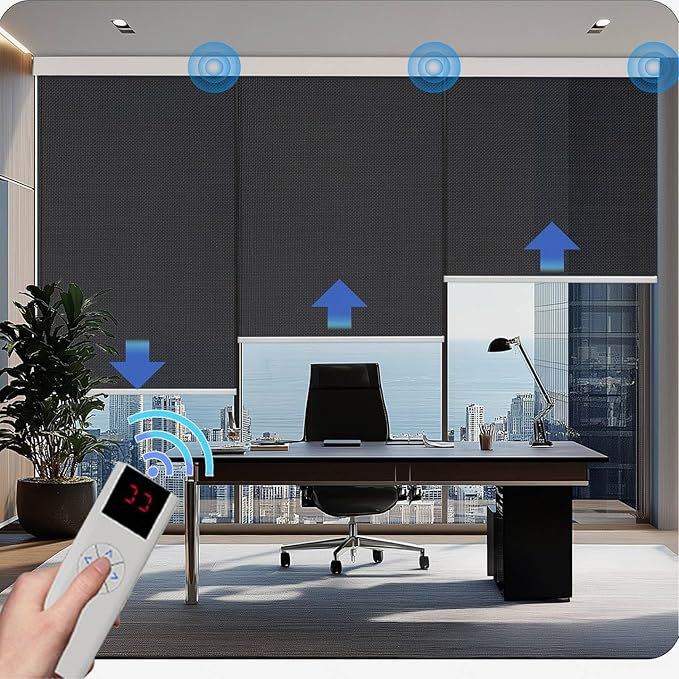 Motorized Blinds with Remote Cordless Automatic Motorized Shades Custom Blinds for Windows Smart Curtains Compatible with Alexa Google Home(Solar Black,W68 x H72in)