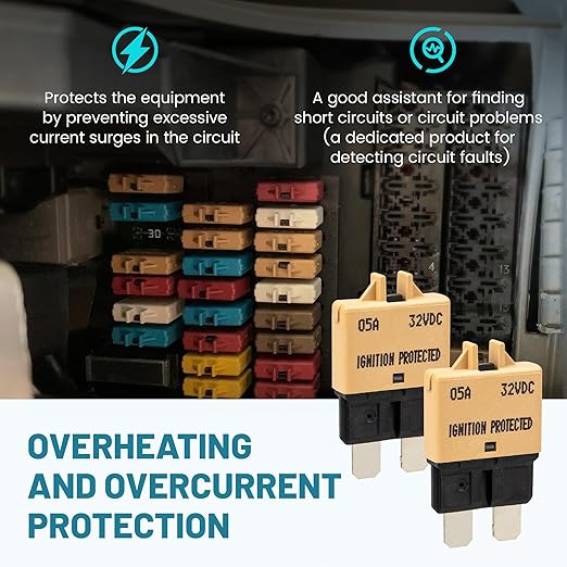 NuIth Manual Reset Mini Fuse Circuit Breakers 5A, E39 Low Profile ATO/ATC Circuit Breaker Blade Fuse 12V-32V DC 5A Re-settable Standard Blade Fuses for Car Truck RV Marine (2PCS-5A)