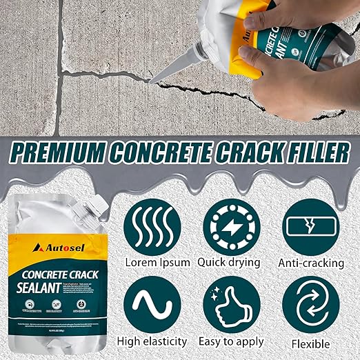 Concrete Crack Filler, Exterior Cement Crack Filler, Self-Leveling Cement Crack Repair Sealant, Fast Drying, Effectively Repairs Cracks in Driveways, Patios, Sidewalks, and Asphalt Pavements - 3 pcs