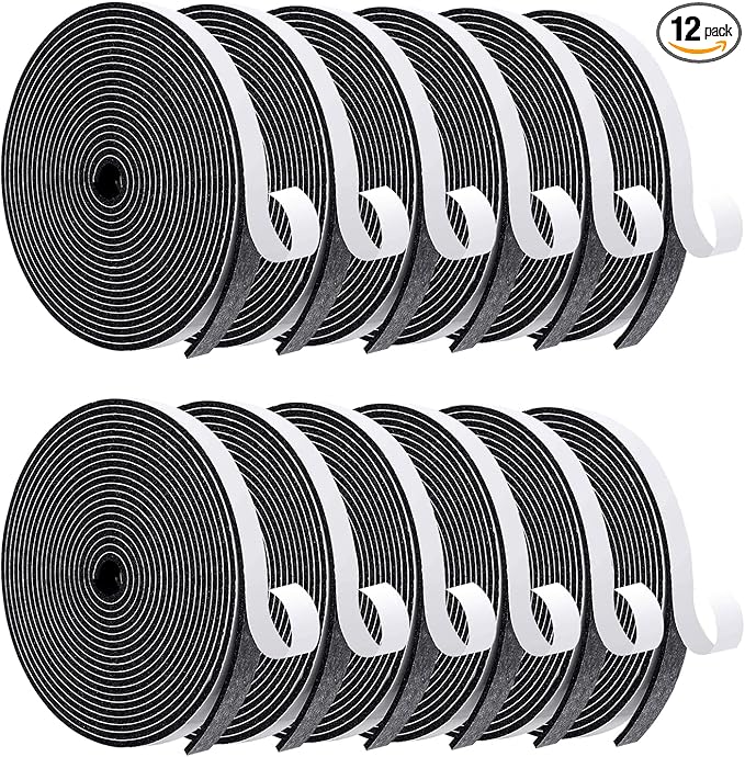 MAGZO Door Weather Stripping, 1/2 Inch W X 1/8 Inch T X 198 Ft Total Weatherstripping Foam Tape Soudproof for Windows 16.5 ft X 12 Rolls, Black