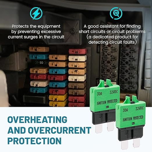 NuIth Manual Reset Mini Fuse Circuit Breakers 30A, E39 Low Profile ATO/ATC Circuit Breaker Blade Fuse 12V-32V DC 30A Re-settable Standard Blade Fuses for Car Truck RV Marine (2PCS-30A)