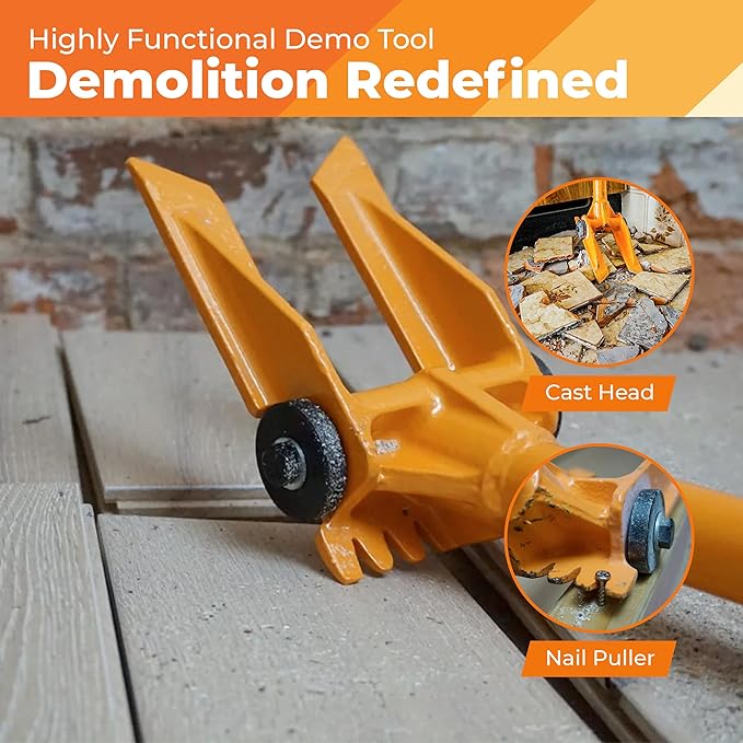 Gutster 60" Round Handle Demolition Bar - Ultimate Flooring/Hardwood Demolition Tool - Long Handle Wrecking Bar for Maximum Leverage - Ergonomic Handle to Apply Pressure Without Wrist Strain