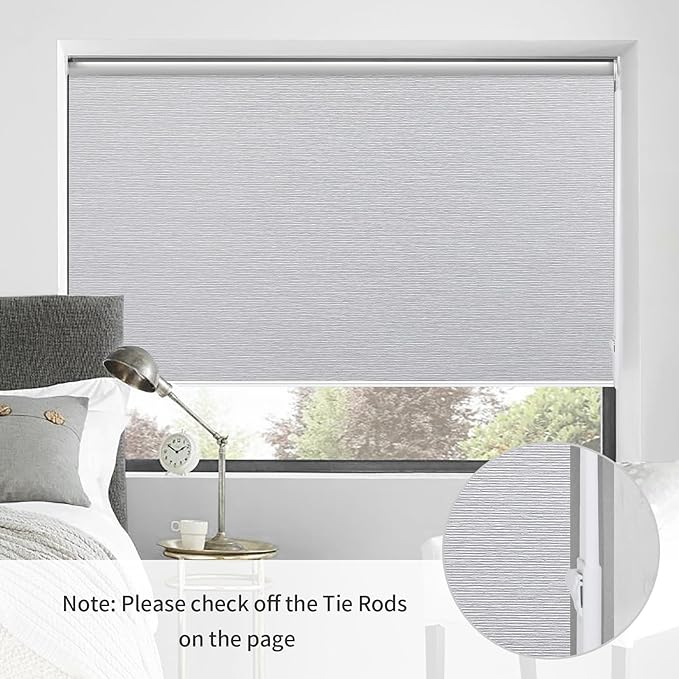 ALLBRIGHT 100% Blackout Roller Blinds Woven Shades with Striped Jacquard, Cordless Window Shades, UV Protection Fabric, Easy-Install for Indoor Home & Office, Grey, 32" W x 72" H