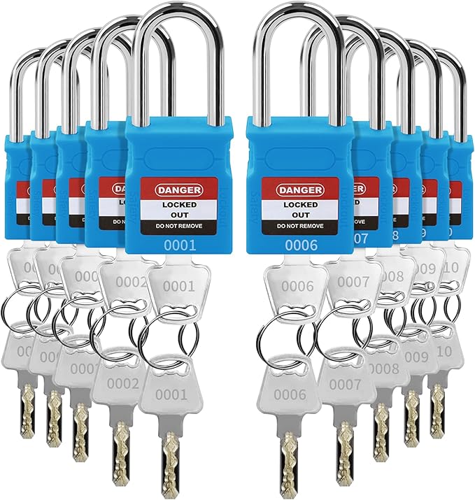 Lockout Tagout Locks - 10 Pack Blue Loto Locks, Keyed Differ Padlock OSHA Compliant Lock Out Tag Out Lock, Safety Padlocks for Electrical Lockout Tag Out Kits