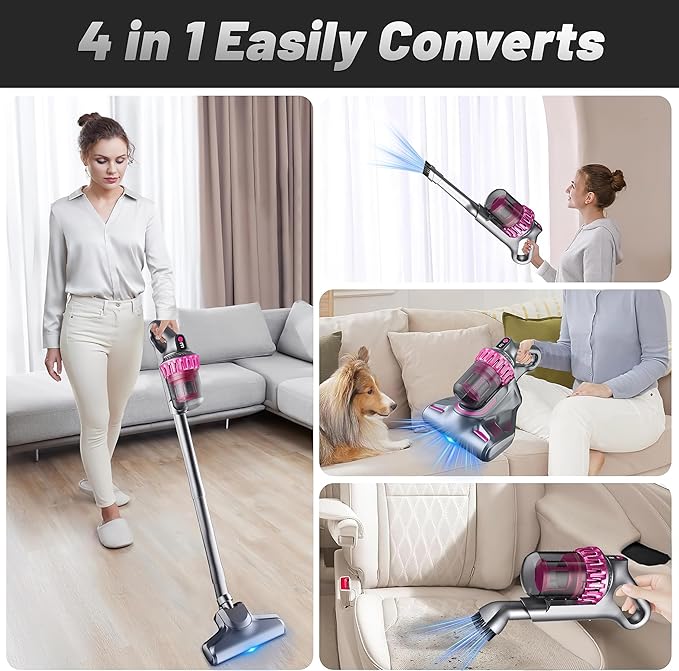 PATO Cordless Vacuum Cleaner,Stick Vac with LED Screen,4 in 1 Mattress Vacuum, 1500mah Battery, Strong Suction,Suitable for Bed, car, Sofa, Carpet, pet Hair,Hardwood Floor