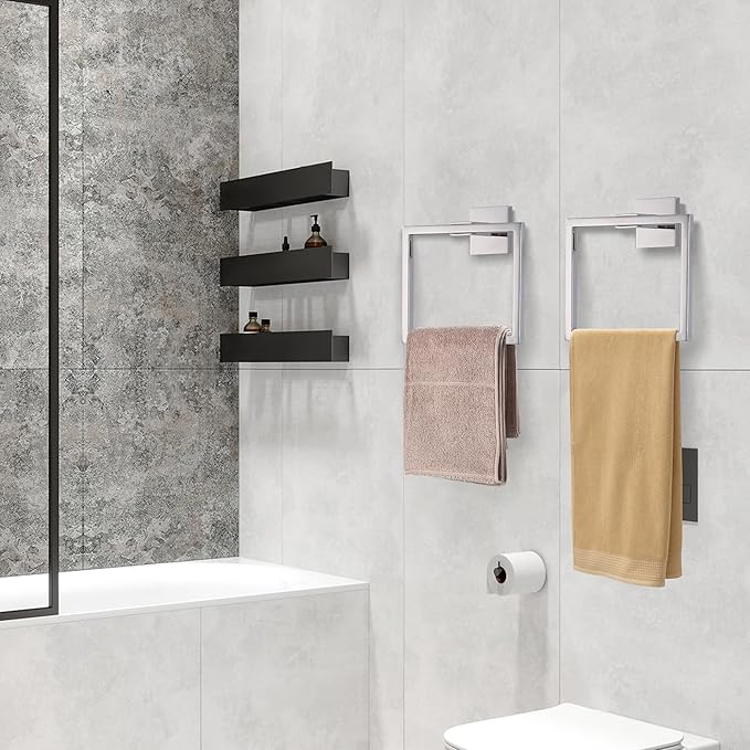 LANC Hand Towel Rings for Bathroom Wall Mount Chrome Polished Square Hand Towel Holder for Lavatory Bathroom Hardware Accessories Stainless Steel Modern Style Shower Towel Towel Racks Hanger, A8896CP
