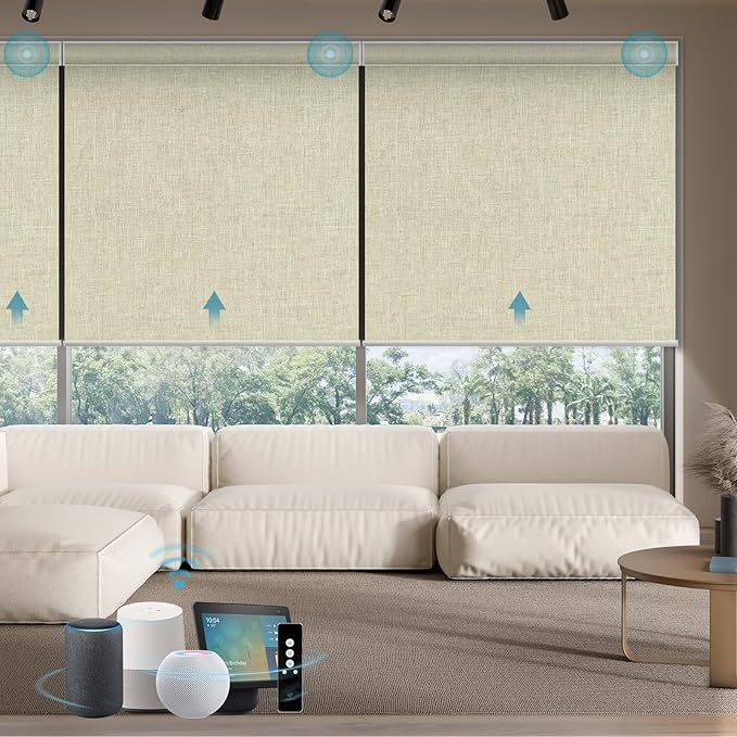 SmartWings Motorized Smart Blinds with Remote, Custom Automatic 100% Blackout Roller Shade Compatible with Alexa/Homekit/Google, Electric Smart Blinds for Indoor Windows, Bouvardia Cream