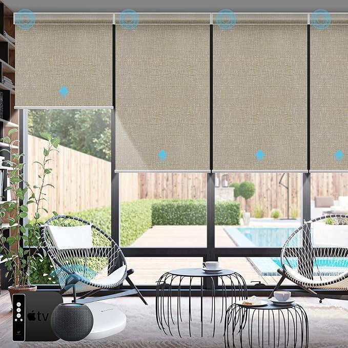 SmartWings Motorized Smart Blinds with Remote, Custom Automatic 100% Blackout Roller Shade Compatible with Alexa/Homekit/Google, Electric Smart Blinds for Indoor Windows, Safari Biscuit