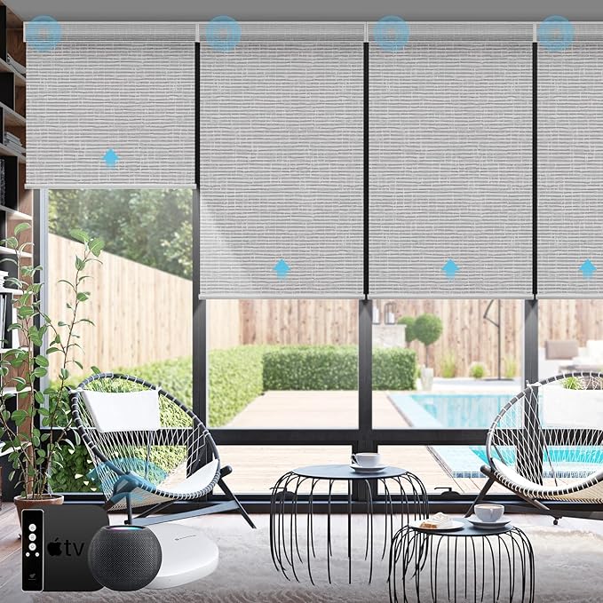 SmartWings Motorized Smart Blinds with Remote, Custom Automatic 100% Blackout Roller Shade Compatible with Alexa/Homekit/Google, Electric Smart Blinds for Indoor Windows, Safari Smoke
