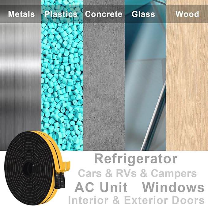 Strong Adhesive Door Weather Stripping, Foam Tape for Doors and Windows, SoundProof Weatherproof Door Insulation Weather Strip, AC Seal Strip, Noise Insect Reduction, (1/2 in x 3/8 in x 13Ft)