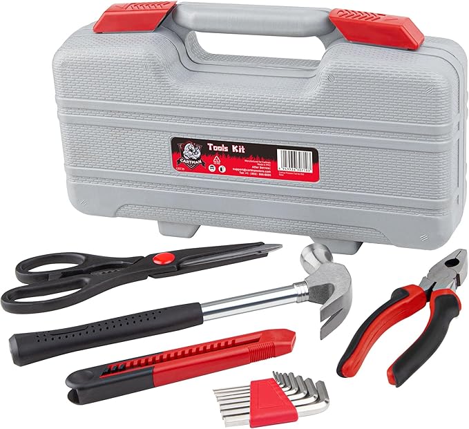 CARTMAN 39-Piece Home Tool Set Kit, Essential Household Hand Tools with Plastic Storage Case, Red