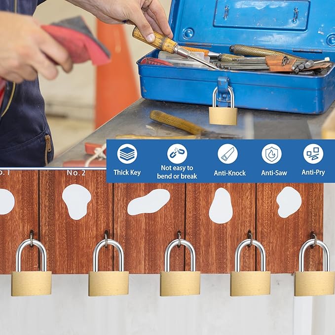 6pcs Solid Brass Keyed Padlock, Small Yellow Gym Lock, Strong Padlock with Same Key for Luggage Toolbox (60mm)