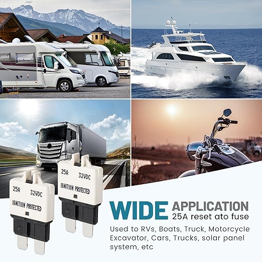 NuIth Manual Reset Mini Fuse Circuit Breakers 25A, E39 Low Profile ATO/ATC Circuit Breaker Blade Fuse 12V-32V DC 25A Re-settable Standard Blade Fuses for Car Truck RV Marine (2PCS-25A)