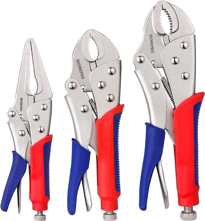 Workpro 3-piece Jaw Locking Pliers (10 Inch Curved Jaw, 7 Inch Curved Jaw, 6-1/2 Inch Straight Jaw)