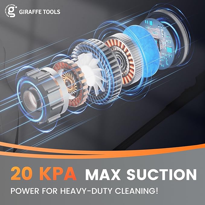 Giraffe Tools Grandstorm Retractable Vacuum Cleaner Wall-Mounted, Shop Wet Dry Vacuum Cleaner with 6 Nozzles for Car Detailing Remote Control Garage Vacuum, Grey