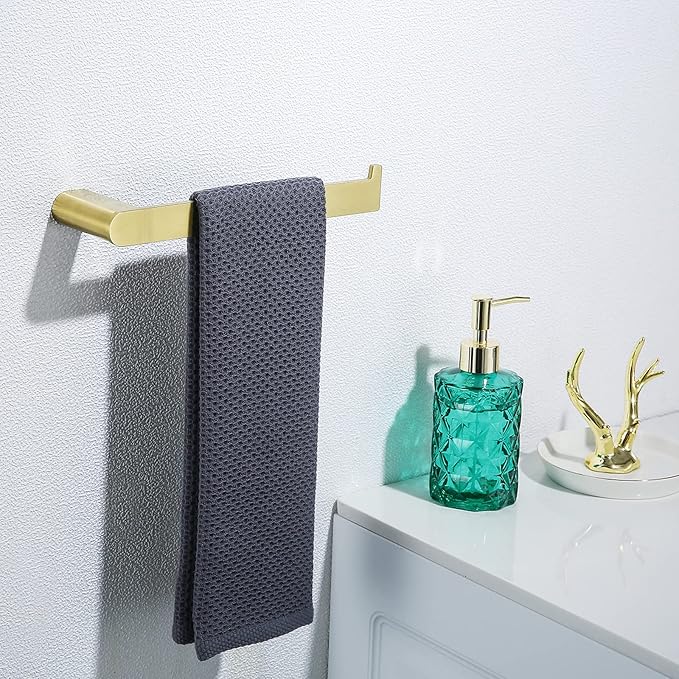 RANDOM Brushed Gold Towel Bar Set 5 Piece Bathroom Hardware Set Include 9.8/23.6 Inch Towel Holder Toilet Paper Holder and 2 Towel Hooks Stainless Steel Bathroom Accessories Kit Wall Mount