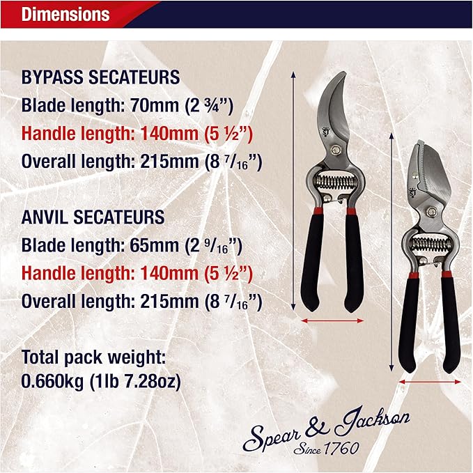 Spear & Jackson CUTTINGSET8 Traditional Bypass & Anvil Pruner/Secateur Set