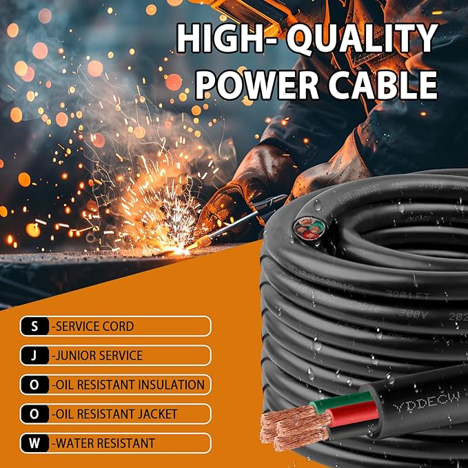 10ft 16/4 16 AWG Portable Power Cable (4 Conductor) - SJOOW 300V 16 Gauge Electric Wire for Motor Leads, Portable Lights, Battery Chargers and Machinery - 4 Conductor - 10 Feet Electrical Cord
