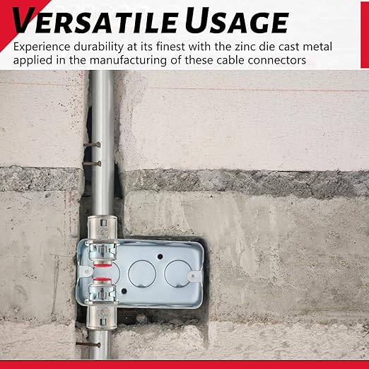 Metal-Clad Cable Connectors Zinc Electrical Conduit Connector 3/8" Snap in Connectors for Steel and Aluminum Cable(50 Pack)