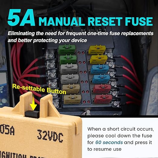 NuIth Manual Reset Mini Fuse Circuit Breakers 5A, E39 Low Profile ATO/ATC Circuit Breaker Blade Fuse 12V-32V DC 5A Re-settable Standard Blade Fuses for Car Truck RV Marine (2PCS-5A)