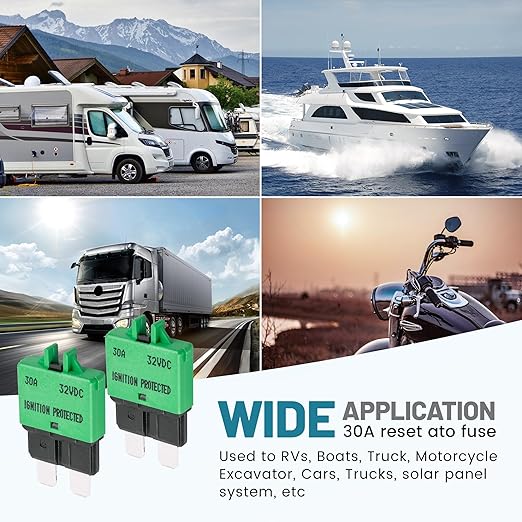 NuIth Manual Reset Mini Fuse Circuit Breakers 30A, E39 Low Profile ATO/ATC Circuit Breaker Blade Fuse 12V-32V DC 30A Re-settable Standard Blade Fuses for Car Truck RV Marine (2PCS-30A)