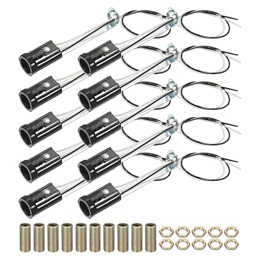 PATIKIL Candelabra Base Lamp Holder Light Socket, 10pcs UL Listed Keyless E12 Bulb Socket with 9.8" Wire Leads for E12 Incandescent LED Light Bulbs, 3.7" Tall
