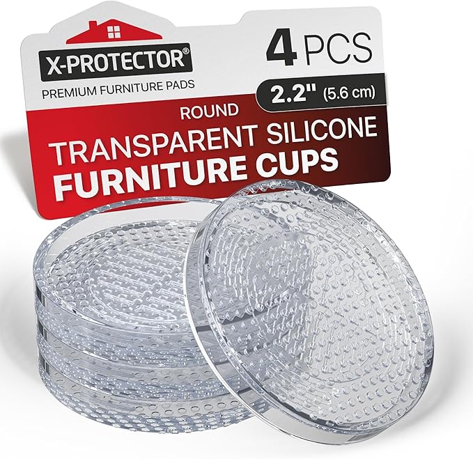 X-Protector Furniture Cups - 4 PCS 2.2" - Non Slip Furniture Pads for Hardwood Floors - Transparent Floor Protectors - Bed Stoppers to Prevent Sliding - Keep Furniture from Sliding on Floor! (Round)