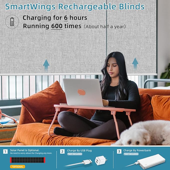 SmartWings Motorized Smart Blinds with Remote, Automatic Blackout Roller Shade Work with Alexa Homekit Thread Google Z-Wave, Electric Blind for Window, Custom Width Up to 110" W,Bouvardia Light Grey