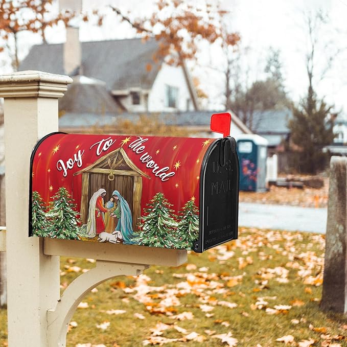 Kawani Christmas Magnetic Mailbox Covers - Merry Christmas Joy to The World - Standard Size 25.5x21 Inch Winter Holiday Xmas Decorative Post Letter Box Cover for Garden Yard Decor