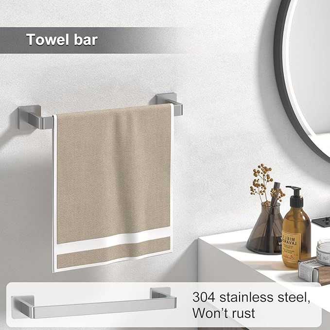 Toilet Paper Holder Collision Avoidance Towel Racks for Bathroom Thickened Material 304 Stainless Steel Towel Rack 10-Piece Towel Bar Brushed Nickel Bathroom Hardware Set Will Not Rust