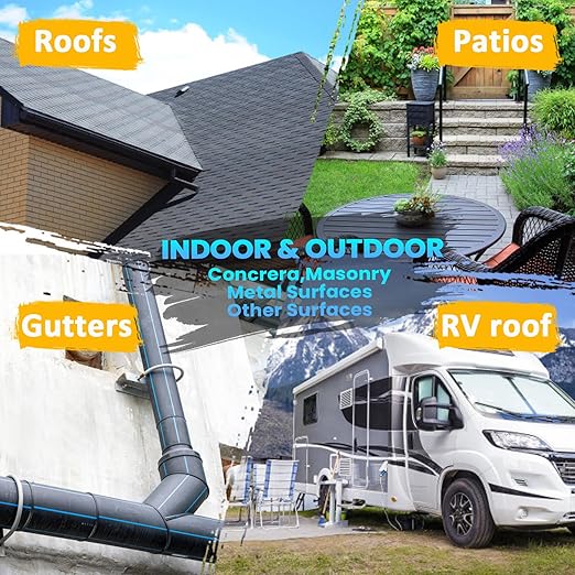 1Gal/133Fl.oz Liquid Rubber Rv Roof Coating White Waterproof Sealant Camper Roof Repair Solar Reflective Sealant with Wooden Brush Putty Knife Work Gloves Paint Roller Drywall Repair Tape