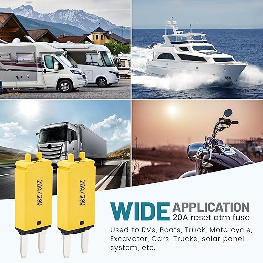 NuIth Manual Reset 20A Mini Fuse Circuit Breakers, E73 Low Profile ATM Circuit Breaker Blade Fuse DC 28V Resettable Standard Blade Fuses for Car Truck RV Marine (2PCS-20A)
