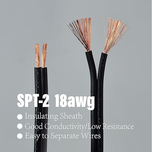 Extension Electrical Wire18/2 SPT-2W Bulk Lamp Cord, 300-Volt 18-Gauge, 50-feet Spool, Black,UL Listed