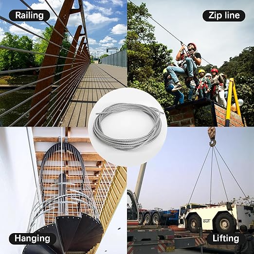 Wire Rope 328Ft 1/16" T316 Stainless Steel Cable 7 x 7 Strand Core Industrial Grade Stainless Steel Wire for Deck Railing, Cable Railing, Aircraft Cable, Outdoor Hanging