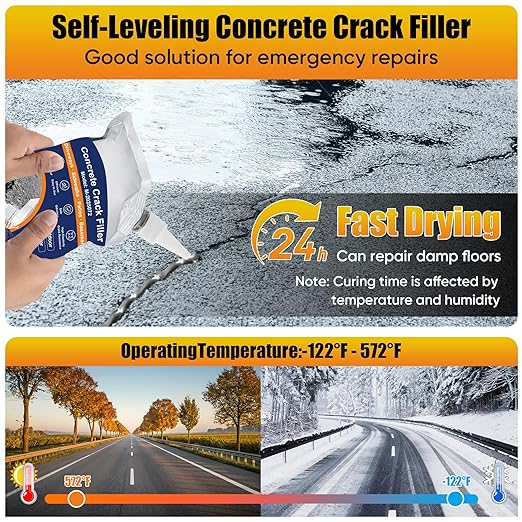 Concrete Crack Filler, 2 PCS Self Leveling Cement Crack Sealant, Quick-Drying Sealing Adhesive Repair Sealer for Driveways, Sidewalks, Patios, Waterproof Outdoor Joint Caulking Glue, Gray