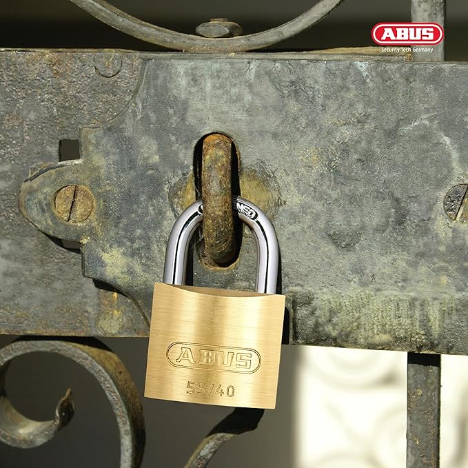 ABUS 55/40 Solid Brass Padlock with 2 Keys for School, Gym, Cabinet 1 1/2in (40mm) Wide, Keyed Alike (Keyed Different, 1)