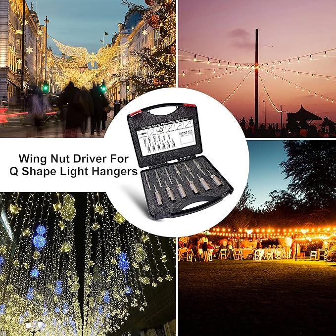 12 Pack 1/4" Hex Shank,Power Wing Nut Driver Set,Slot Wing nuts Drill Bit Socket Wrenches Tools Set, Drills Bits for Panel Nuts screws eye C hook bolt (Full set of 12 Pack 12 Size)