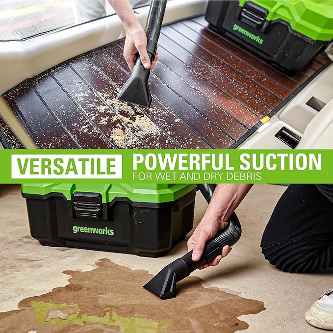 Greenworks 24V (3 Gallon) Cordless Wet/Dry Shop Vacuum + Accessories, Including 2.0Ah Battery and Charger