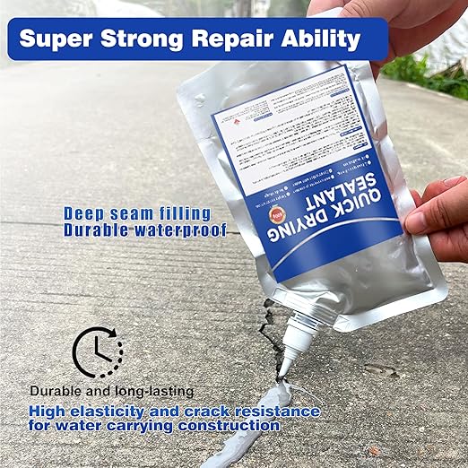 Concrete Crack Filler and Sealant, Quick Drying High Elasticity Cement Crack Filler, Waterproof Repair, Self-Leveling Concrete Slab Repair for Driveway, Patio (Gray, 17.64 OZ)