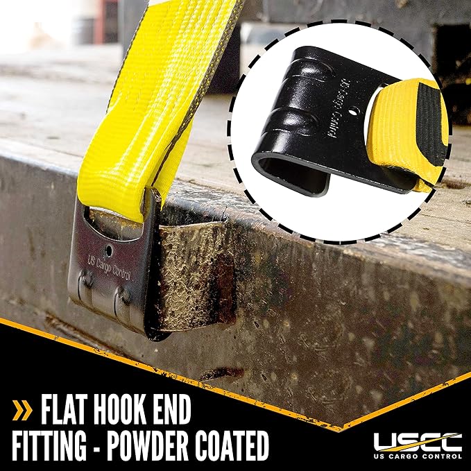 US Cargo Control 4 Inch x 11 Inch Fixed End (2-Pack), Zinc-Coated Ratchet and Black Flat Hook, 5,400 lbs Working Load Limit, 4 Inch Ratchet Strap Fixed Ends for Flatbed Trailers and Trucks