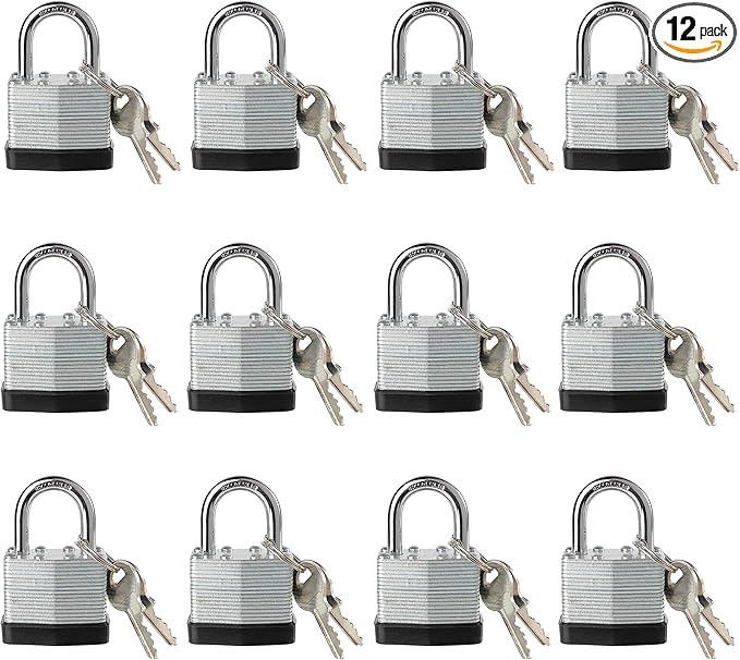 Lock, Laminated Steel Keyed Padlock, Keyed Alike Locks, Normal Shackle Padlock-Pack of 12